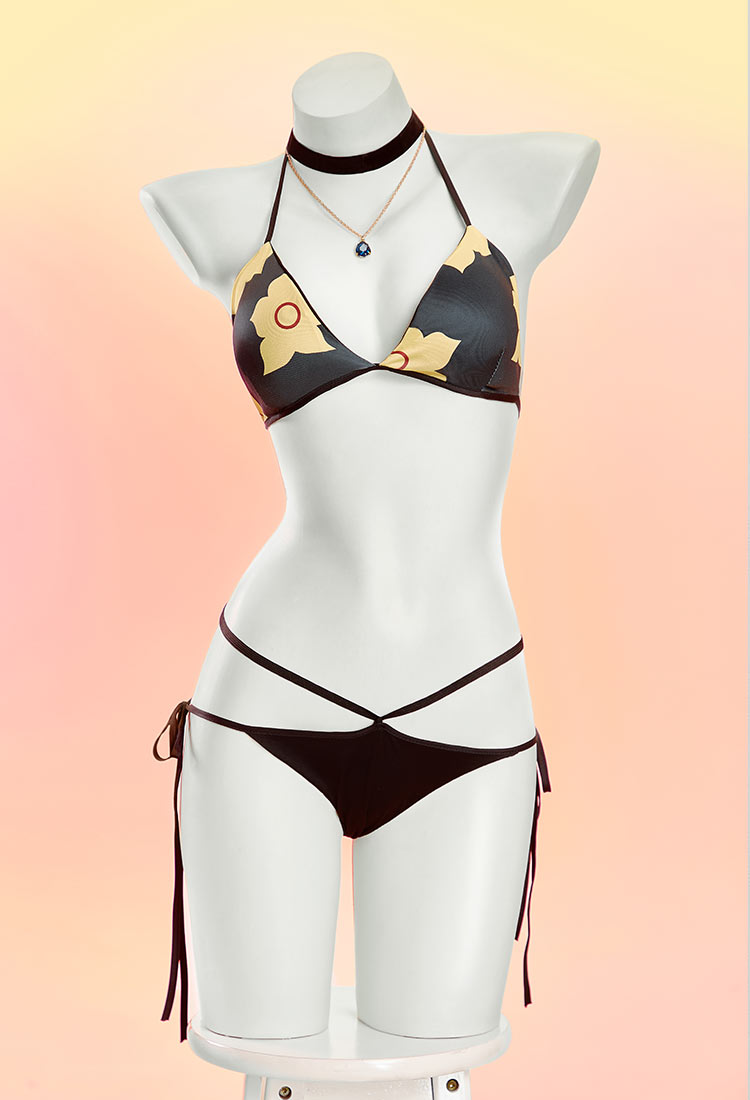 My Dress-Up Dear Marin Derivative Split Swimwear Bedrucktes Badeanzug Neckholder-Top Tanga mit Halskette