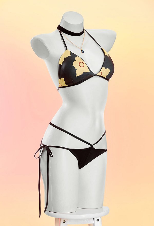 My Dress-Up Darling Marin: Conjunto de Baño Derivado Bikini Separado Estampado con Top de Cuello Halter y Tanga Incluye Collar