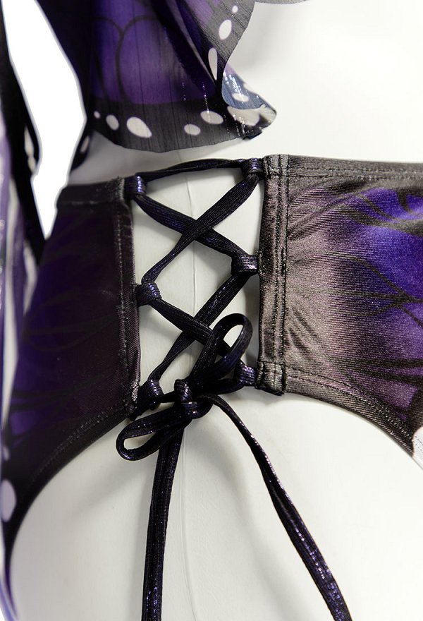 Bañador retro de dos piezas con estampado de mariposas bañador gótico negro y morado degradado con pareo y gargantilla