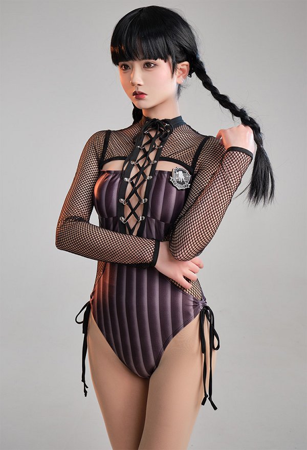 Wednesday Derivative Sexy Swimsuit Striped Bathing Suit Lace Up One-piece Swimwear