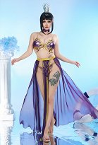 Conjunto de bikini derivado de Shadowheart, traje de baño de dos piezas con top halter y braguita y falda cruzada de gasa Conjunto de bikini derivado de Shadowheart, traje de baño de dos piezas con top halter y braguita y falda cruzada de gasa