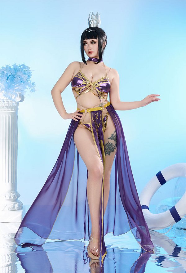 Conjunto de bikini derivado de Shadowheart, traje de baño de dos piezas con top halter y braguita y falda cruzada de gasa Conjunto de bikini derivado de Shadowheart, traje de baño de dos piezas con top halter y braguita y falda cruzada de gasa