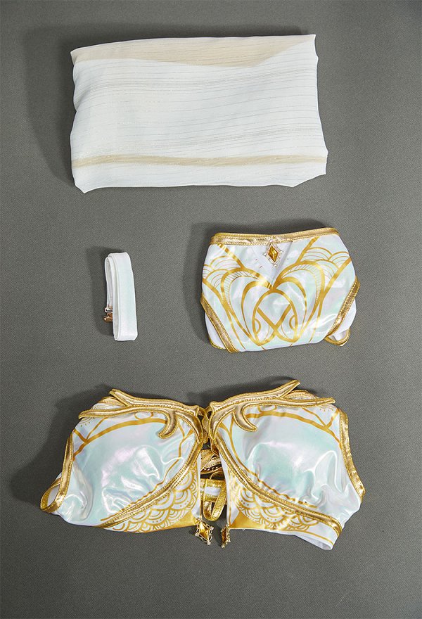 Maillot de bain deux pièces blanc imprimé inspiré du jeu Baldur's Gate Shadowheart avec jupe en tulle