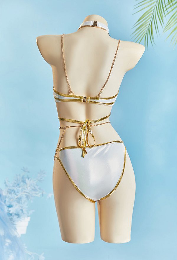 Maillot de bain deux pièces blanc imprimé inspiré du jeu Baldur's Gate Shadowheart avec jupe en tulle