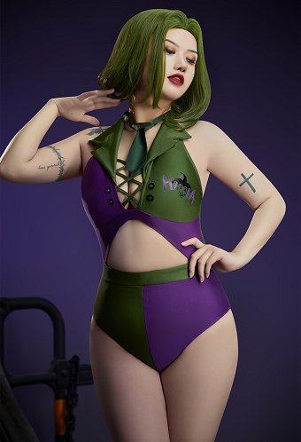 Traje de baño de una pieza con estampado patchwork y corbata derivado de Joker