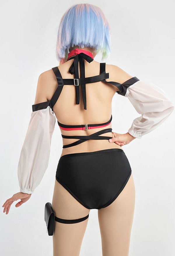 Cyberpunk Lucy Derivative Sexy Bañador Conjuntos de Bikini con Cordones para la Parte Superior e Inferior de Bañador con Gargantilla y Encubrimiento