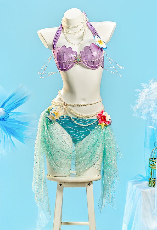 The Little Mermaid Ariel Derivado Traje de baño de dos piezas con top y ropa interior en forma de concha con una falda cruzada The Little Mermaid Ariel Derivado Traje de baño de dos piezas con top y ropa interior en forma de concha con una falda cruzada
