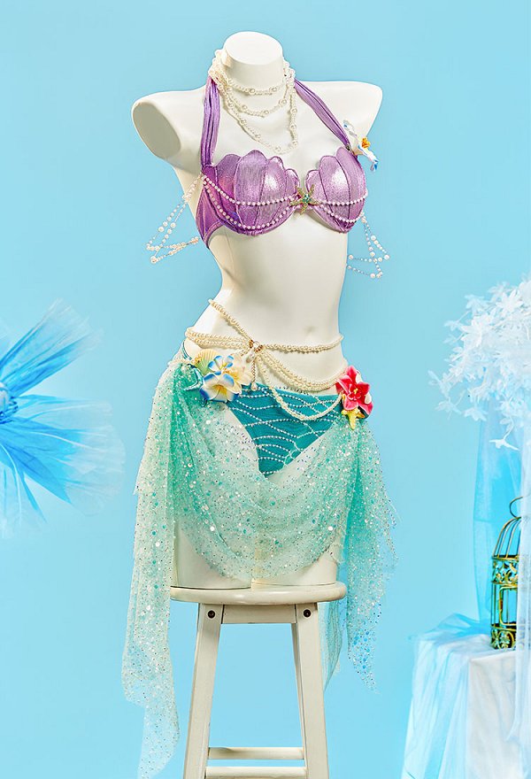 The Little Mermaid Ariel Derivado Traje de baño de dos piezas con top y ropa interior en forma de concha con una falda cruzada The Little Mermaid Ariel Derivado Traje de baño de dos piezas con top y ropa interior en forma de concha con una falda cruzada