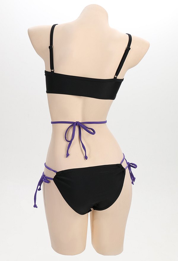 Traje de baño derivado de Sam Manson Conjunto de bikini gótico morado sexy de dos piezas con cordón y falda envolvente
