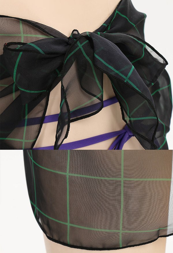 Traje de baño derivado de Sam Manson Conjunto de bikini gótico morado sexy de dos piezas con cordón y falda envolvente