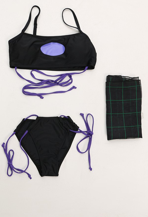 Traje de baño derivado de Sam Manson Conjunto de bikini gótico morado sexy de dos piezas con cordón y falda envolvente