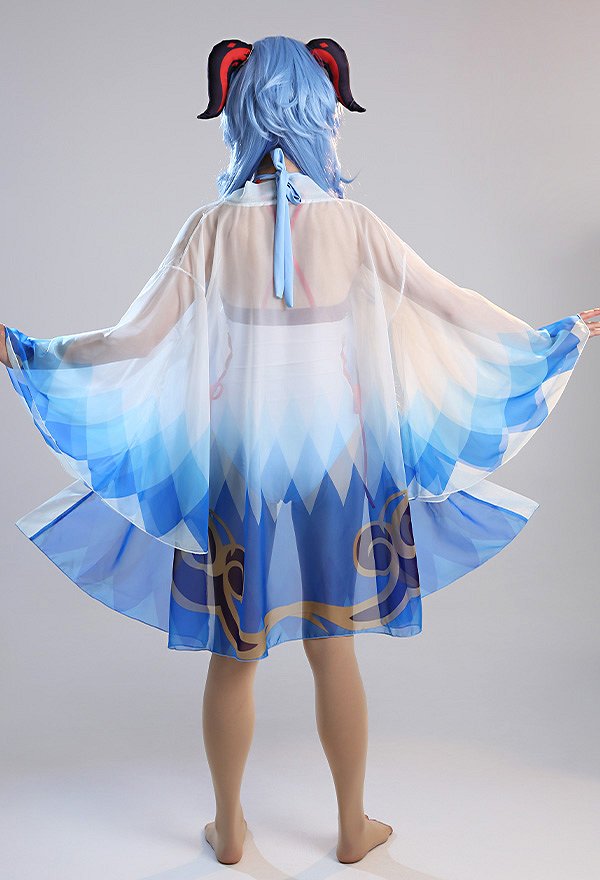 Maillots de bain Miccostumes Maillot de bain une pièce Ganyu Maillot de bain dos nu à enfiler Maillot de bain avec lacets sur les côtés et kimono bleu dégradé Haori Cover Up