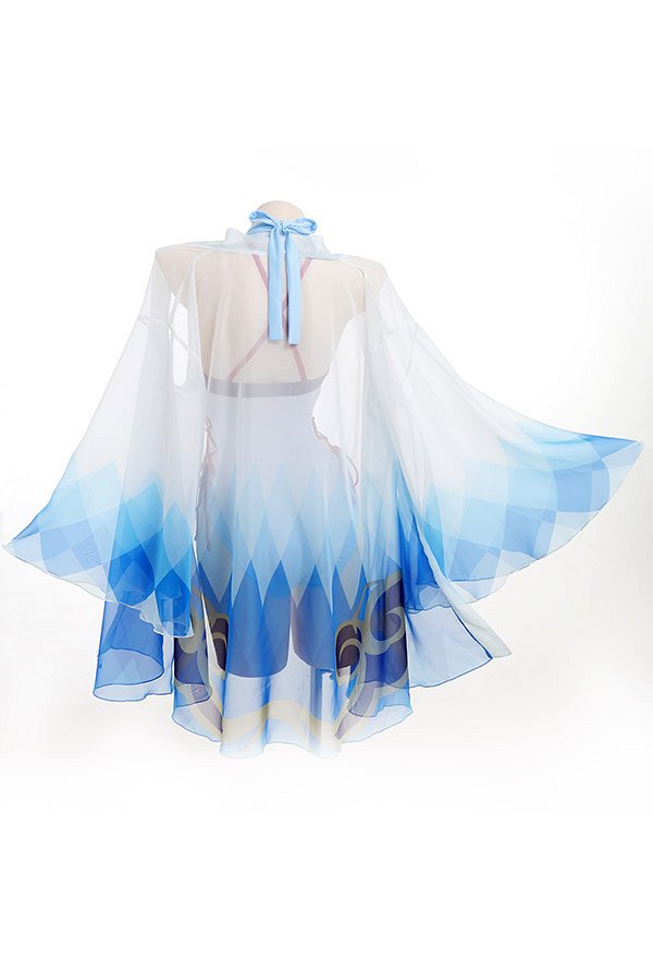 Maillots de bain Miccostumes Maillot de bain une pièce Ganyu Maillot de bain dos nu à enfiler Maillot de bain avec lacets sur les côtés et kimono bleu dégradé Haori Cover Up