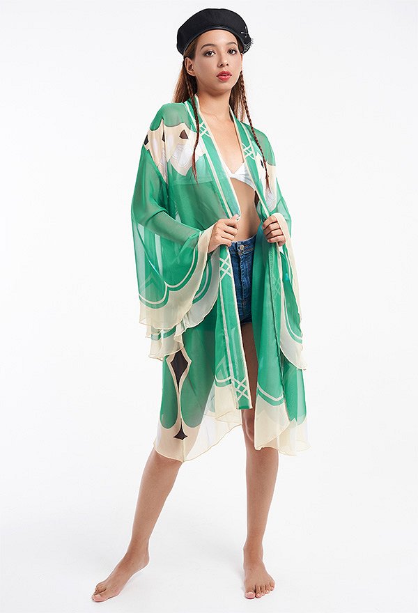 Miccostumes Swimsuits Genshin Impact Veste en Mousseline Dérivé Venti de Style Haori Kimono pour Plage