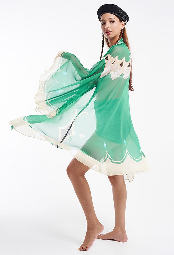 Miccostumes Swimsuits Genshin Impact Veste en Mousseline Dérivé Venti de Style Haori Kimono pour Plage