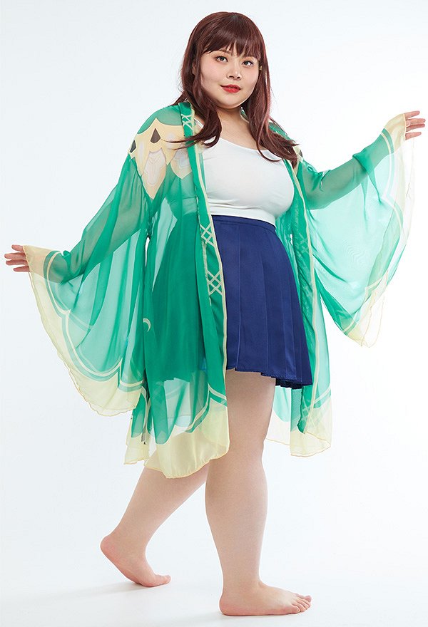 Plus Size Genshin Impact Venti Kimono Haori Cover Up Women Chiffon Cover Up for Summer