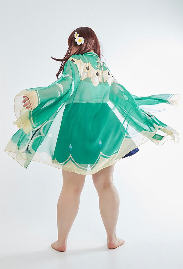 Plus Size Genshin Impact Venti Kimono Haori Cover Up Women Chiffon Cover Up for Summer