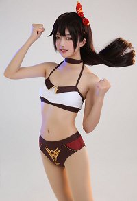 Amber Derivative Two-piece Swimsuit Halter Low-cut Top and Panty Set with Headdress and Choker Bathing Suit Swimwear