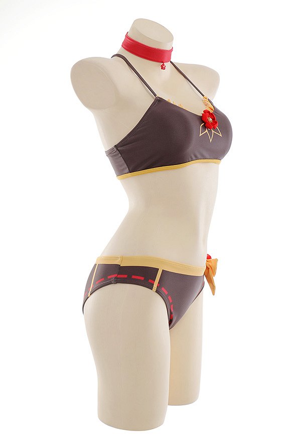 Miccostumes Trajes de Baño Hu Tao Conjunto de Bikini Derivado Estilo Chino Top y Pantalones de Dos Piezas con Lindos Clips de Flores