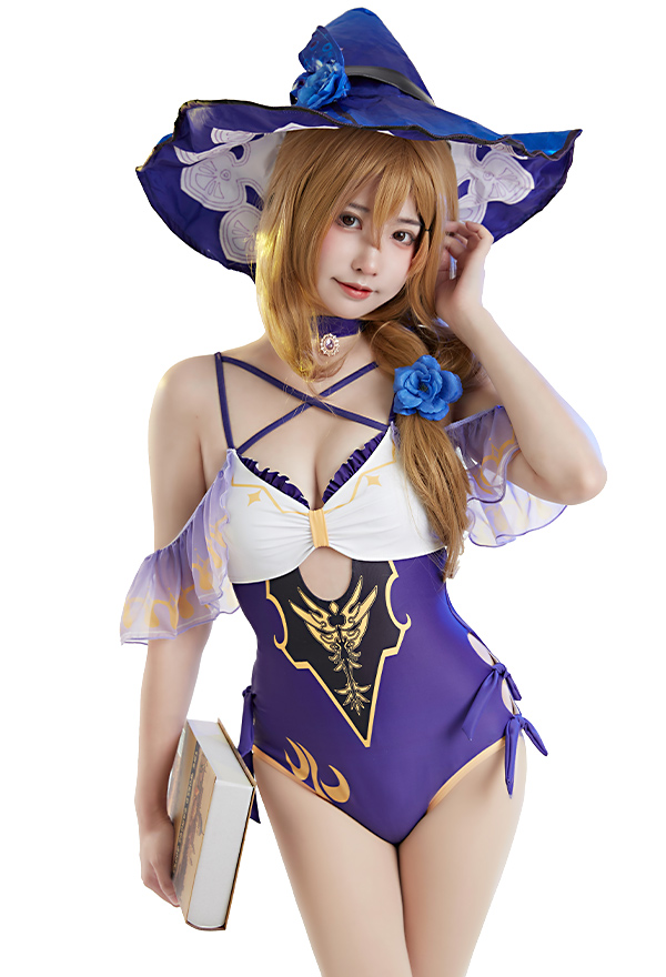 Miccostumes Trajes de baño Lisa Derivado Traje de baño sexy de una pieza con tirantes cruzados en los hombros y escote en V profundo Traje de baño con volantes y aberturas con gargantilla