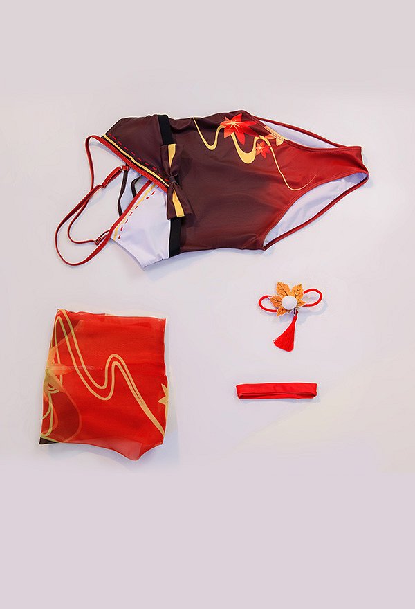 Maillots de bain Miccostumes Kaedehara Kazuha Maillot de bain une pièce décolleté plongeant et cache-maillot avec tour de cou et clip