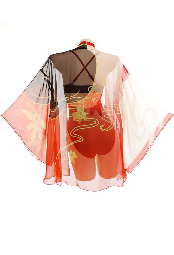 Maillots de bain Miccostumes Kaedehara Kazuha Maillot de bain une pièce décolleté plongeant et cache-maillot avec tour de cou et clip