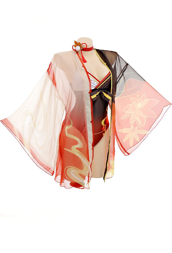 Maillots de bain Miccostumes Kaedehara Kazuha Maillot de bain une pièce décolleté plongeant et cache-maillot avec tour de cou et clip