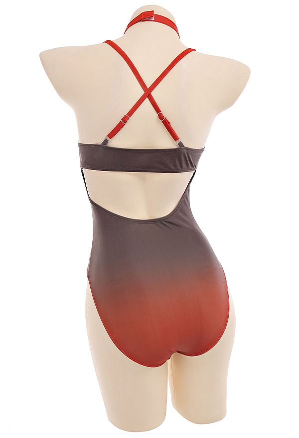 Maillots de bain Miccostumes Kaedehara Kazuha Maillot de bain une pièce décolleté plongeant et cache-maillot avec tour de cou et clip