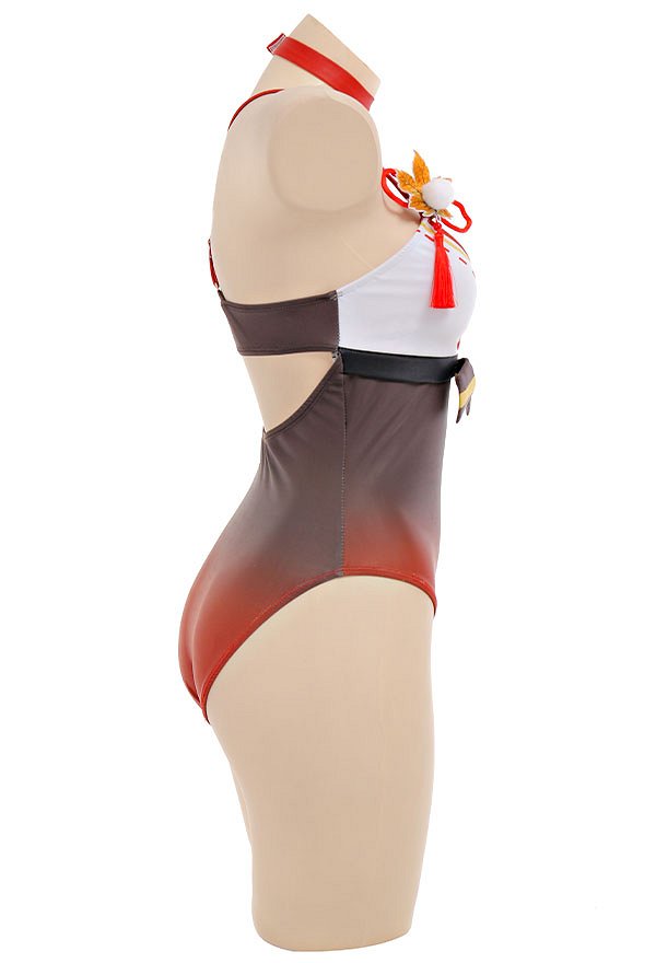 Maillots de bain Miccostumes Kaedehara Kazuha Maillot de bain une pièce décolleté plongeant et cache-maillot avec tour de cou et clip
