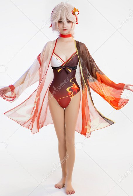 Maillots de bain Miccostumes Kaedehara Kazuha Maillot de bain une pièce décolleté plongeant et cache-maillot avec tour de cou et clip