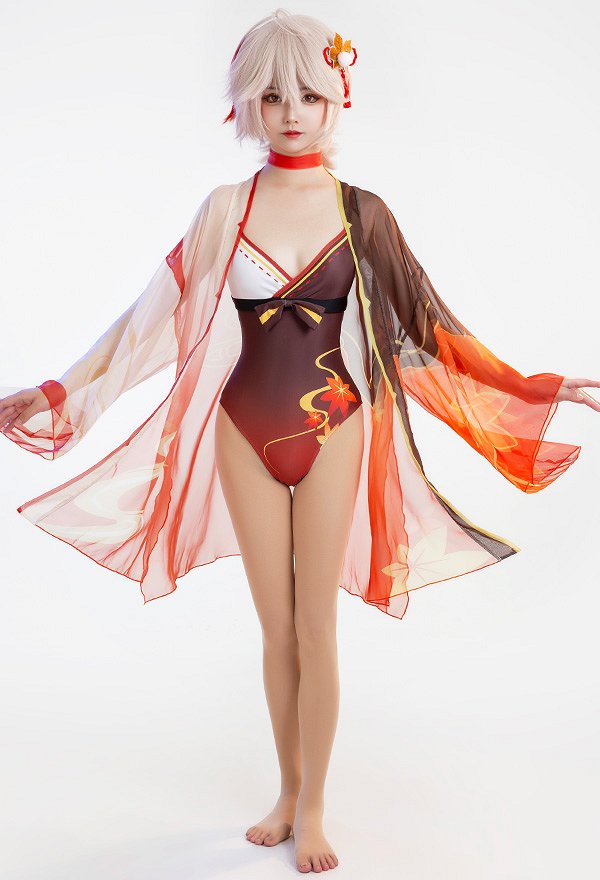 Maillots de bain Miccostumes Kaedehara Kazuha Maillot de bain une pièce décolleté plongeant et cache-maillot avec tour de cou et clip
