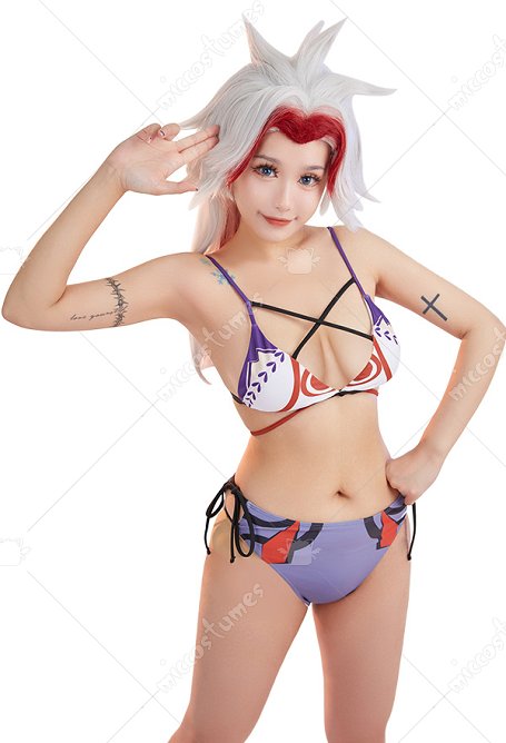 Maillots de bain Miccostumes Arataki Itto Maillot de bain deux pièces croisé haut à encolure en V et culotte à lacets sur les côtés