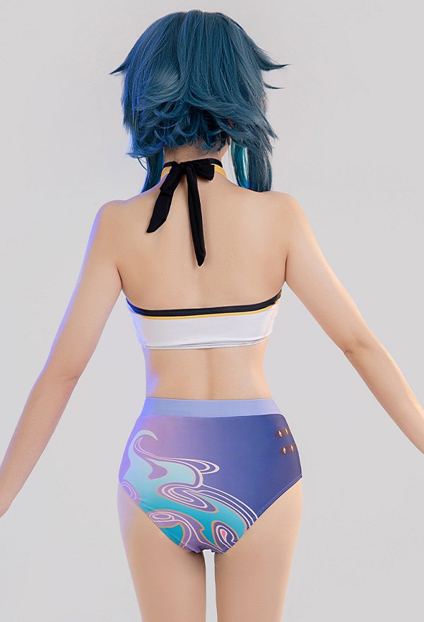 Miccostumes Swimsuits Xiao Derivative Two-Piece Swimsuit Bathing Suit Halter Top and High Waist Style Panty Swimwear