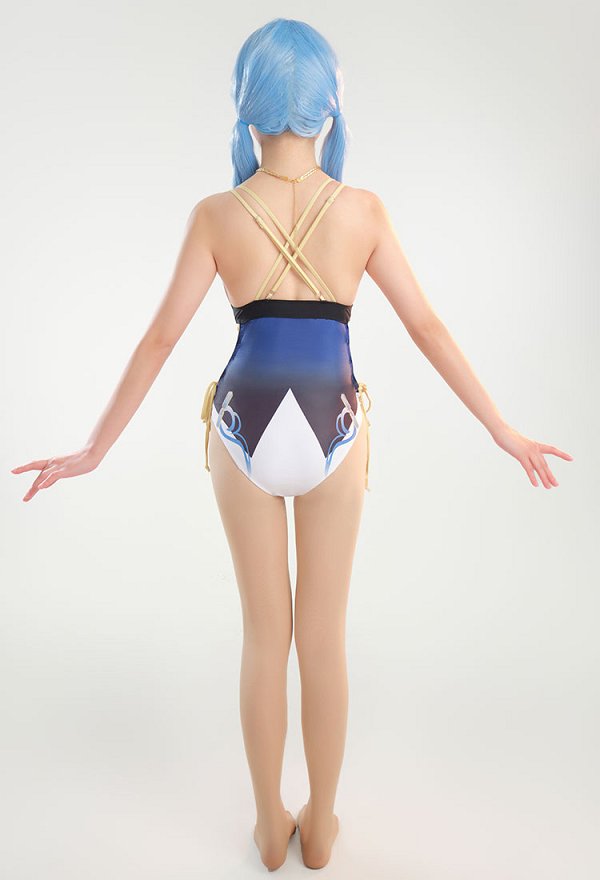 Maillot de bain une pièce dérivé de Kamisato Ayato avec lacets croisés à la taille et découpe au niveau du ventre maillot de bain amincissant