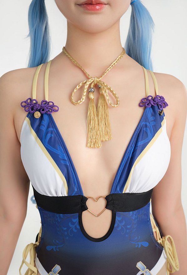 Maillot de bain une pièce dérivé de Kamisato Ayato avec lacets croisés à la taille et découpe au niveau du ventre maillot de bain amincissant