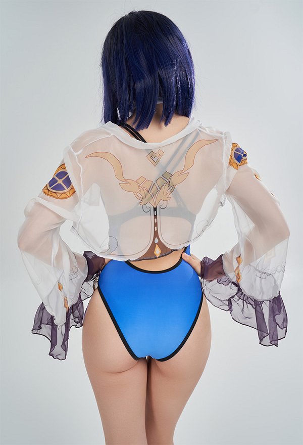 Yelan Derivative Damen One-Piece Swimsuit Bodysuit Badeanzug V Ausschnitt High Cut Neckholder Swimwear