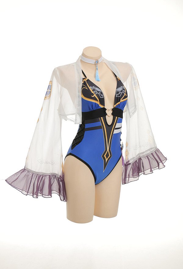 Yelan Derivative Damen One-Piece Swimsuit Bodysuit Badeanzug V Ausschnitt High Cut Neckholder Swimwear