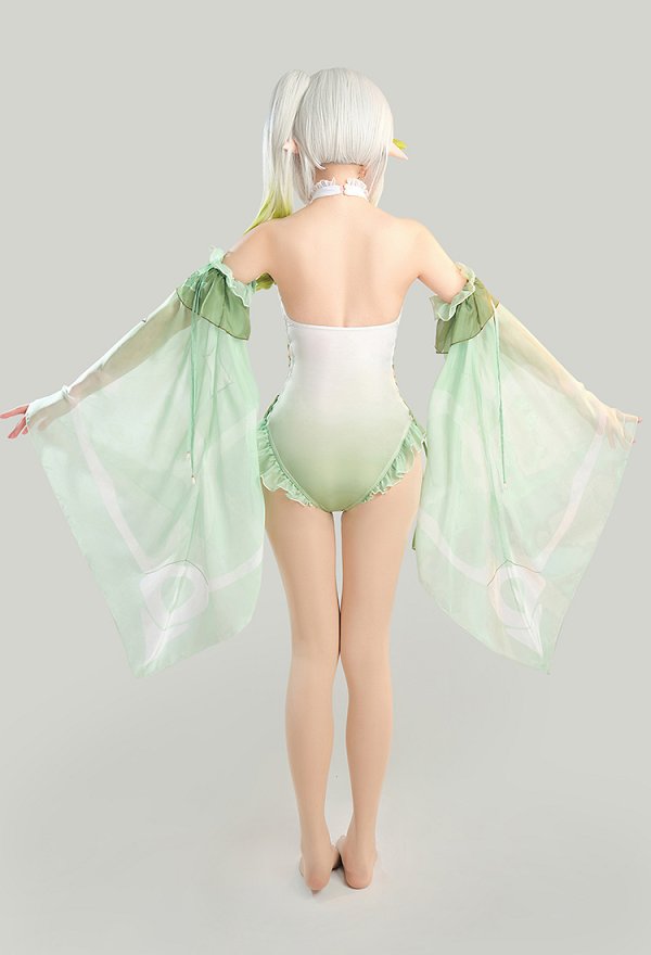 Genshin Impact Nahida Dérivé Maillot de Bain Une Pièce Maillot de Nain Dos Nu avec Laçage Latéral Bodysuit avec Manches