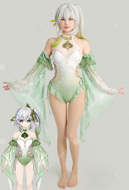 Genshin Impact Nahida Dérivé Maillot de Bain Une Pièce Maillot de Nain Dos Nu avec Laçage Latéral Bodysuit avec Manches