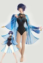 Maillot de bain une pièce dérivé du Wanderer Scaramouche Balladeer avec lacets croisés et effet gainant et cache-maillot Maillot de bain une pièce dérivé du Wanderer Scaramouche Balladeer avec lacets croisés et effet gainant et cache-maillot