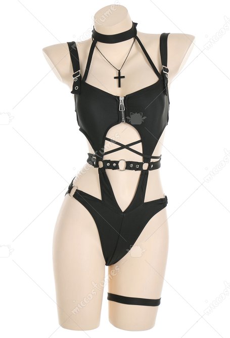 Miccostumes Gothic Sexy Swimsuits for Women Chest Zipper Cutout One-Piece Swimsuit Tummy Control Bathing Suit