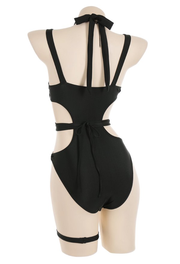 Miccostumes Gothic Sexy Swimsuits for Women Chest Zipper Cutout One-Piece Swimsuit Tummy Control Bathing Suit