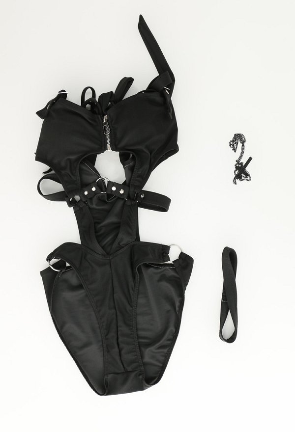 Miccostumes Gothic Sexy Swimsuits for Women Chest Zipper Cutout One-Piece Swimsuit Tummy Control Bathing Suit