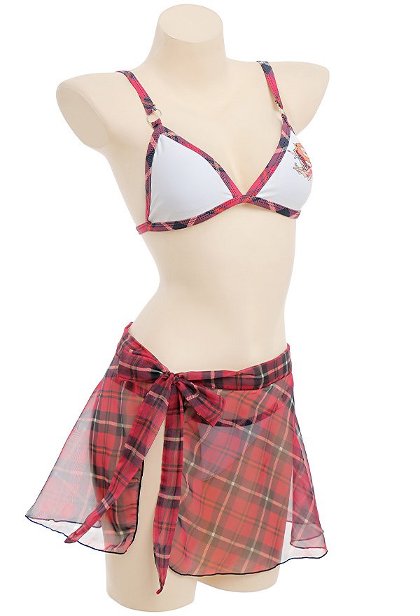 Maillots de bain Miccostumes pour femmes Maillot de bain kawaii Ensemble bikini à motif à carreaux rouges avec jupe portefeuille