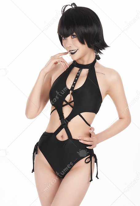 Mavis Derivative Sexy Swimsuit Schwarz Cutout High Cut Kordelzug Neckholder Criss Cross Bademode