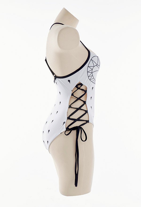 Miccostumes Swimsuits Sexy One-Piece Swimsuit Lace Up Heart-shaped Bathing Suit with Long-Sleeve Chiffon Top Cover-up