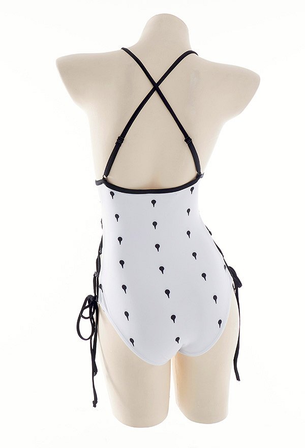 Miccostumes Swimsuits Sexy One-Piece Swimsuit Lace Up Heart-shaped Bathing Suit with Long-Sleeve Chiffon Top Cover-up