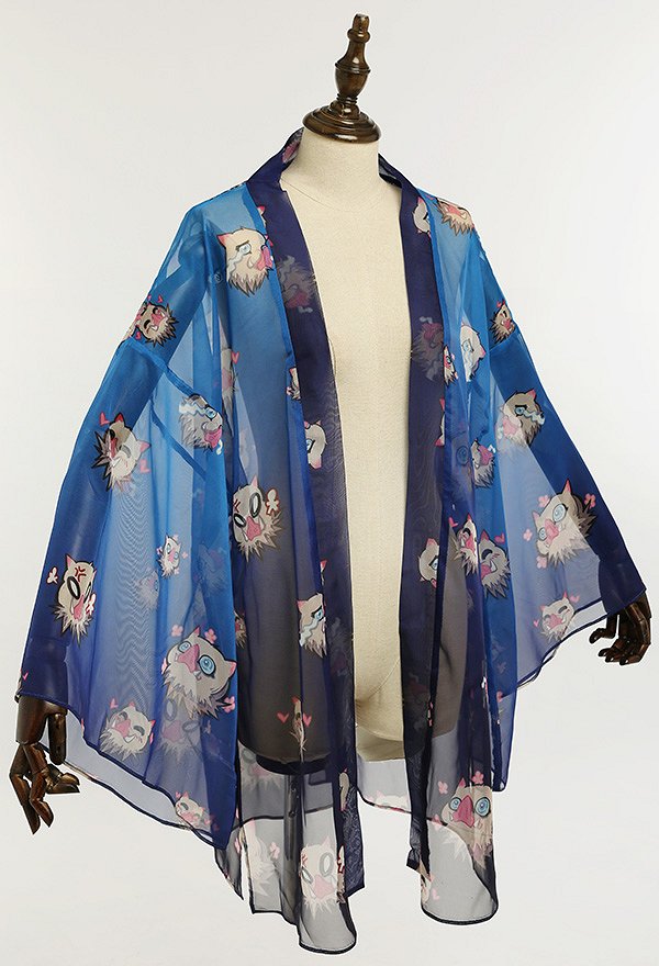 Kimono de gasa con estampado de dibujos animados cubierta con volantes y haori
