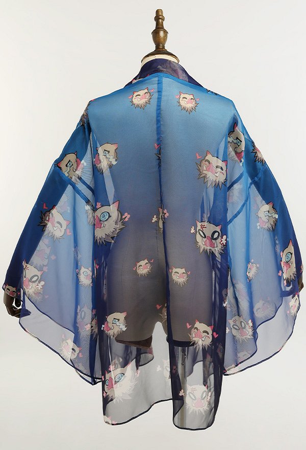 Kimono de gasa con estampado de dibujos animados cubierta con volantes y haori