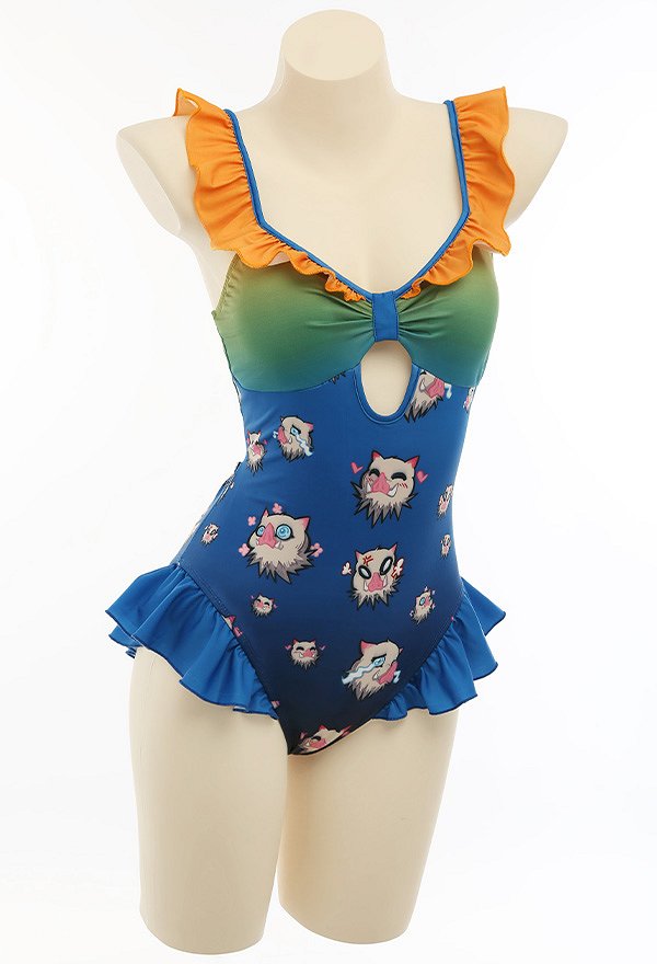 Traje de baño kawaii para bañarse Traje de baño de una pieza con volantes y estampado de dibujos animados